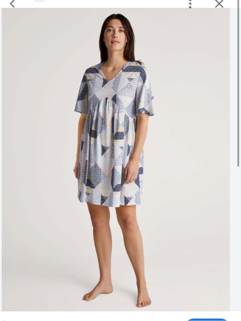 Calida Pastel Patchwork V-Neck Nightgown - Pink & Navy, summer nightgown